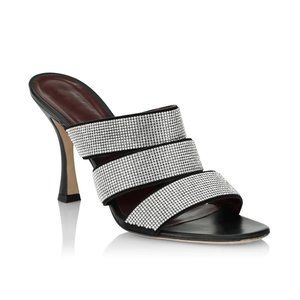 NWT STAUD Sonny Rhinestone-Embellished Leather Mule Sandals